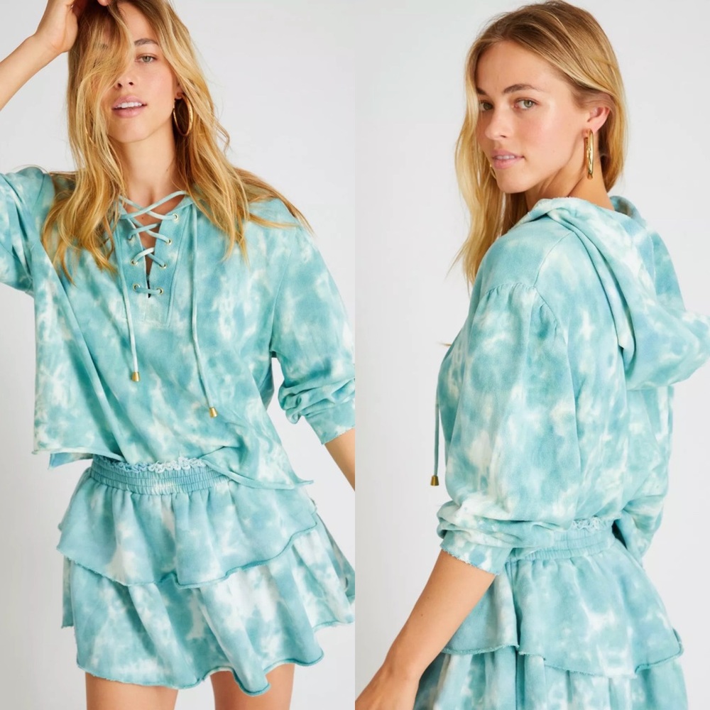 NWT LoveShackFancy Bevan Tie Dye Lace Up Hoodie